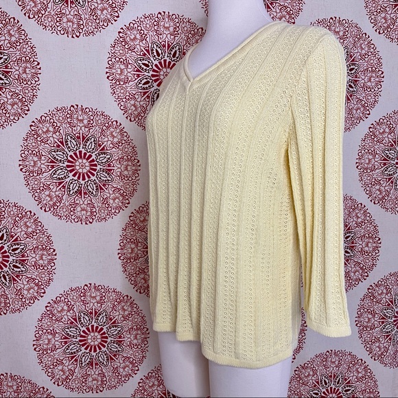 Christopher & Banks Yellow Cable Knit Sweater Size S 4 Pullover V Neck Casual - Picture 2 of 7